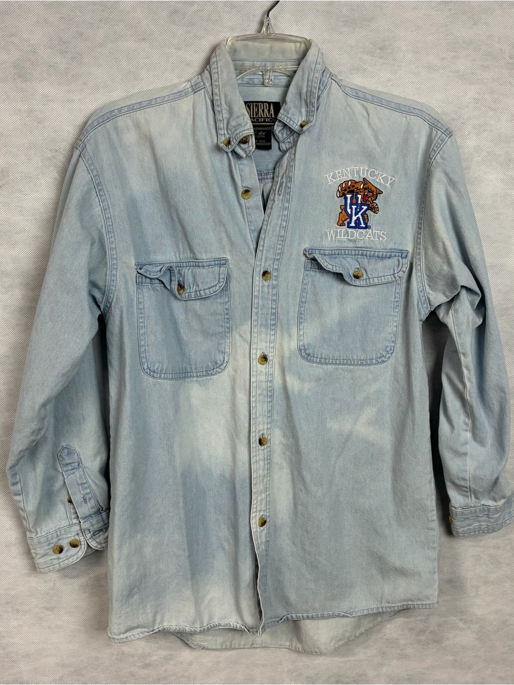 Sierra Pacific Denim Shirt Youth Large Button Up Kentucky Wildcats Logo Stains